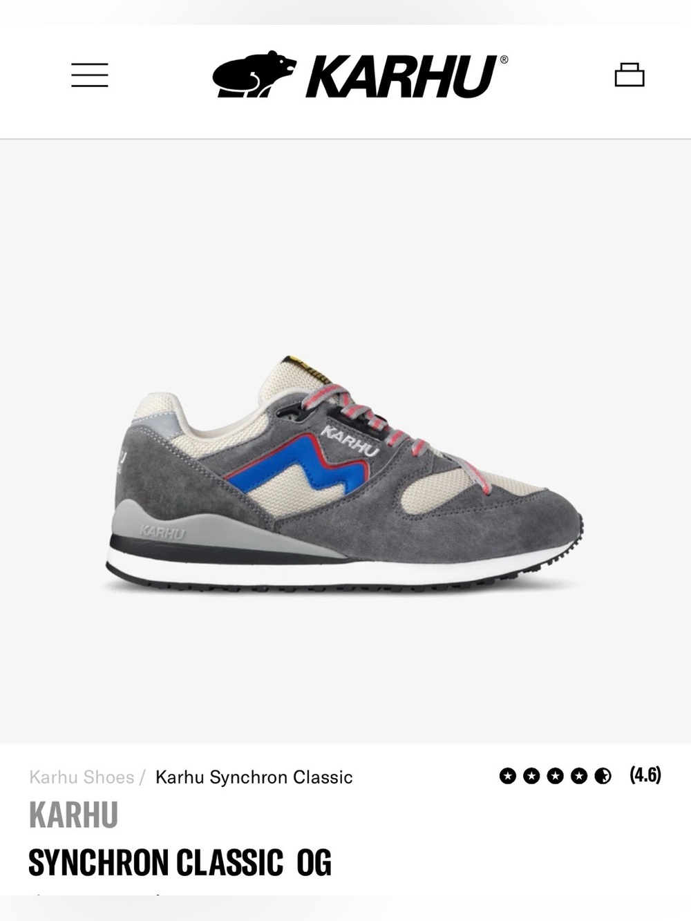 Karhu Synchron Classic OG Men’s Sneakers — Gray with Blue Accents
